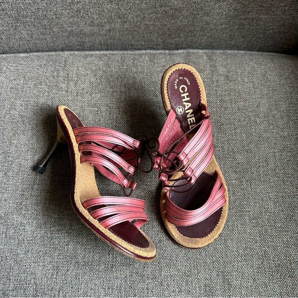 Vintage Chanel satin strappy heels